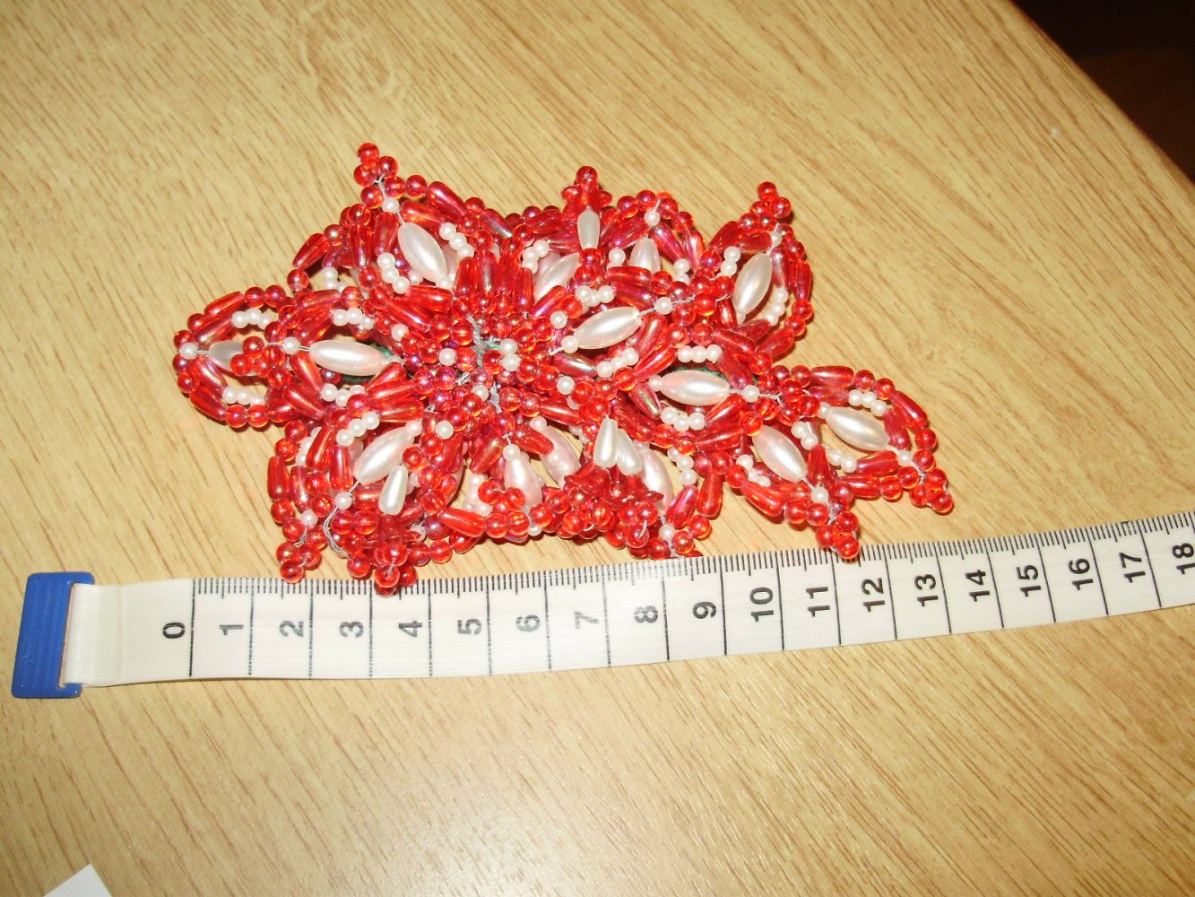 Haarschmuck groß ausgefallen Perlen rot beige