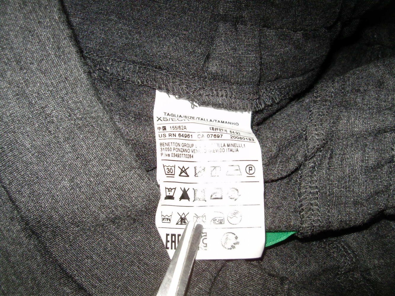 Benetton Hose grau 7/8 Länge Stretch Gummibund Umschlag S XS