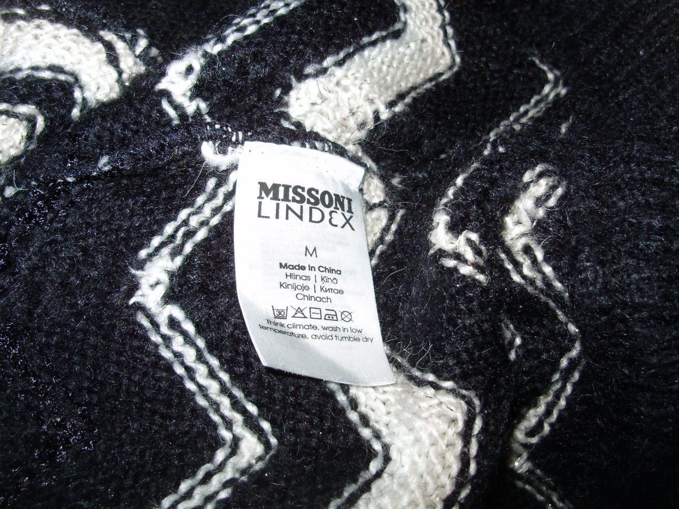 Missoni Cardigan Zacken schwarz/ beige/ gold Mohair/ Wolle oversize M