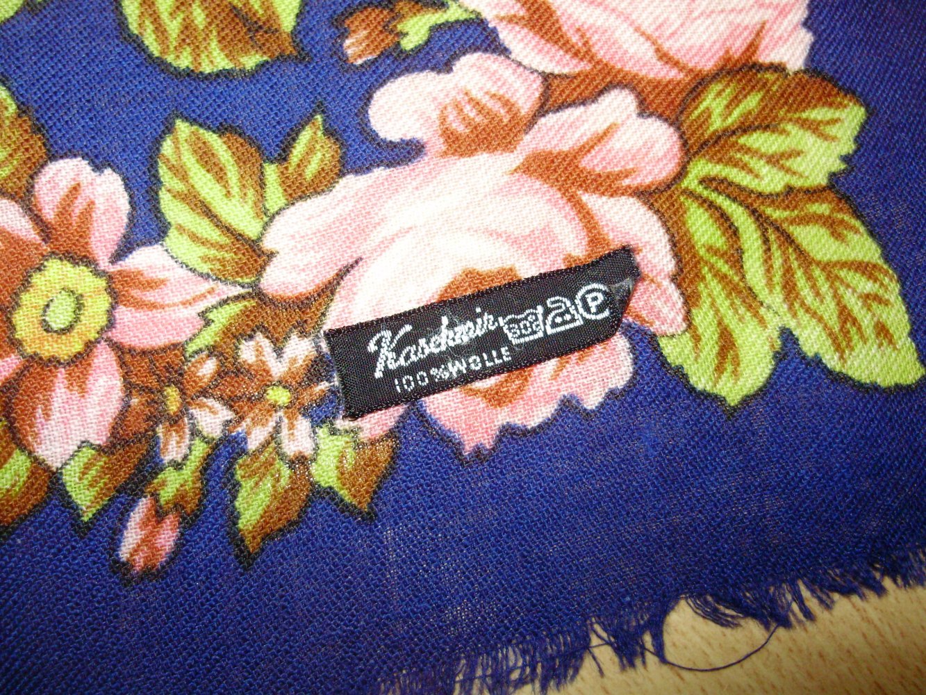 Kaschmir Tuch blau bunte Blumen 75x75 cm