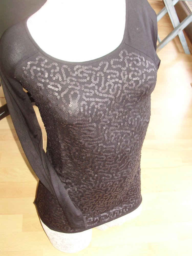 Street one Langarm Shirt schwarz Pailletten 36
