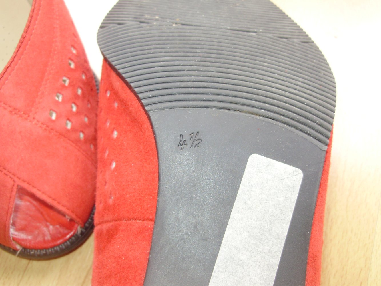 Vintage Pumps Zehenloch Wildleder rot 4,5 = 37 wie neu