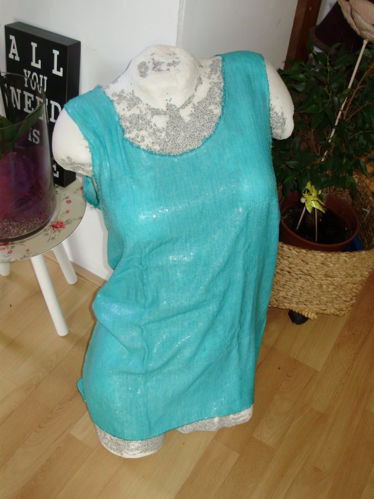 Kontatto Long Top türkis Pailletten Gr S