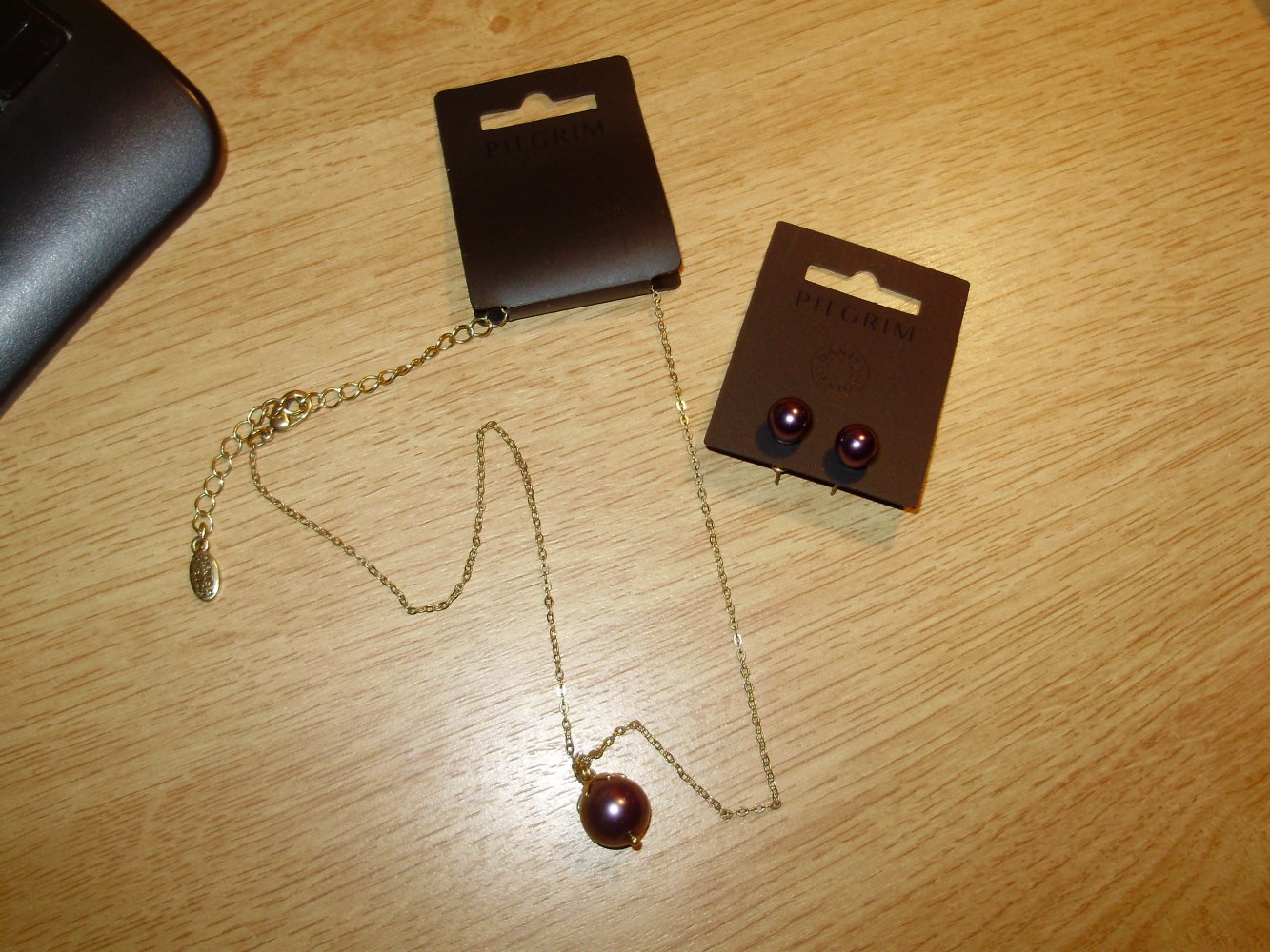 Pilgrim Schmuckset Kette + Ohrringe lila Perle / gold NEU