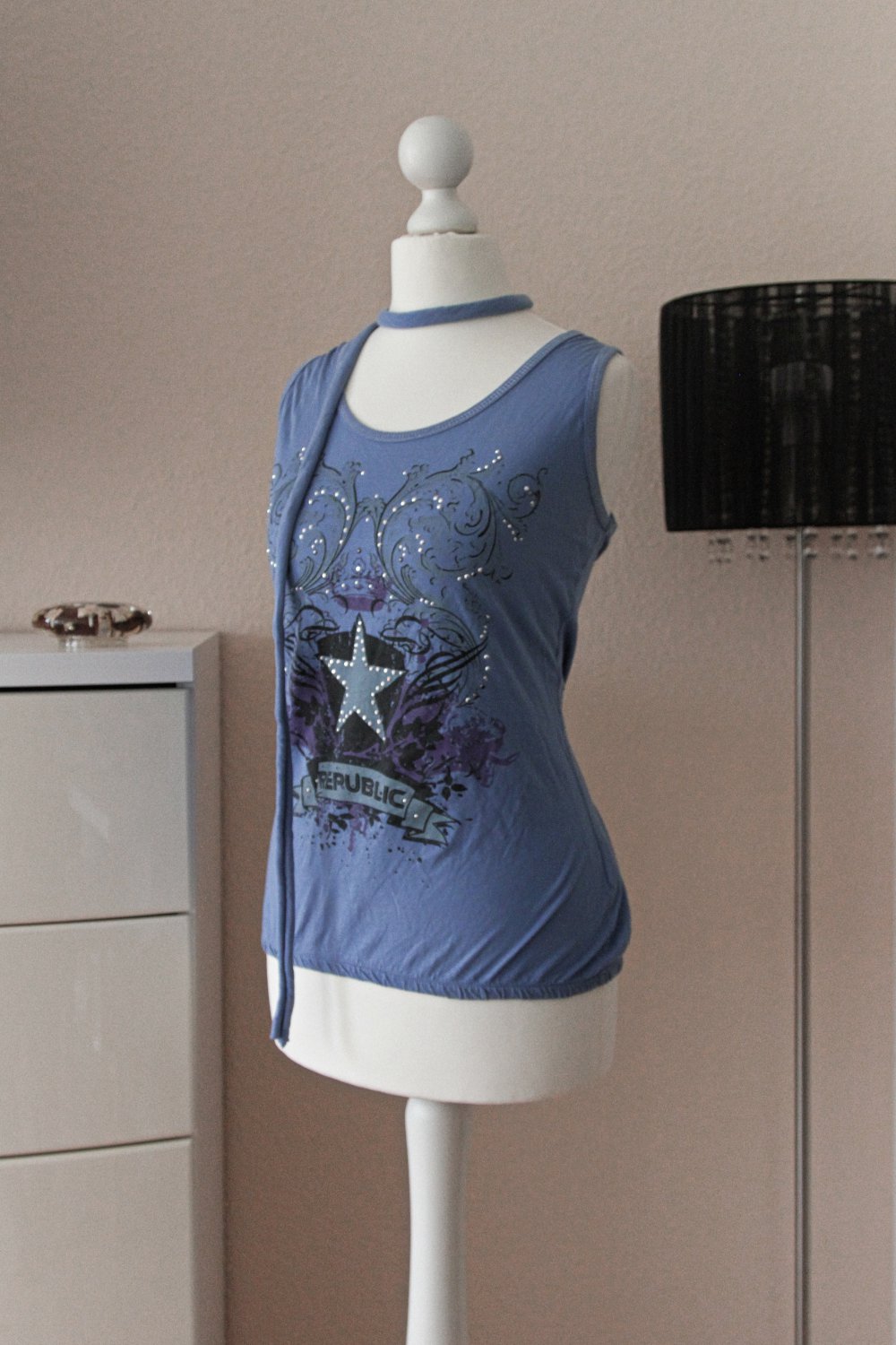 Top mit Band Strasssteinchen Strasssteine Stern Schnörkel