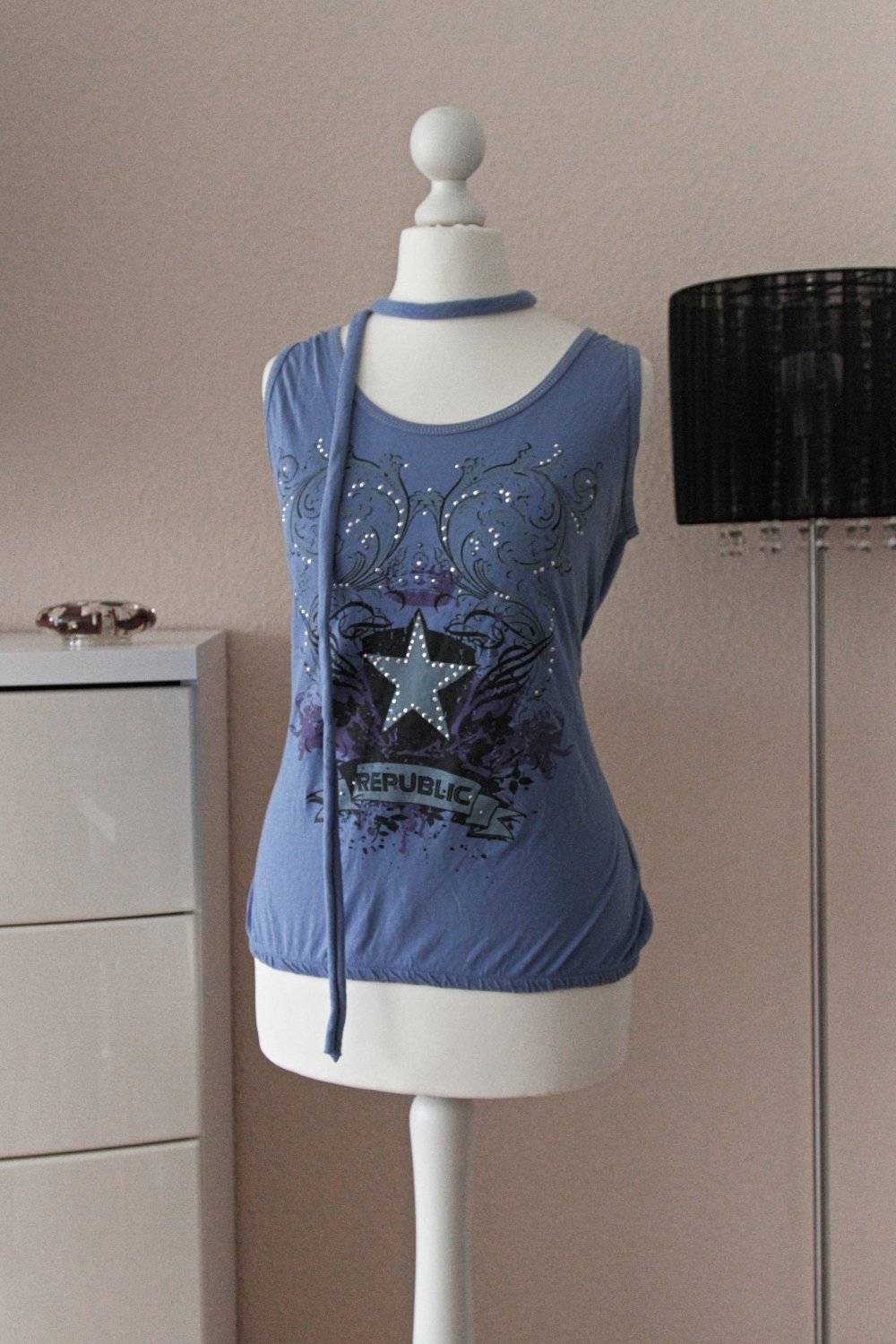 Top mit Band Strasssteinchen Strasssteine Stern Schnörkel