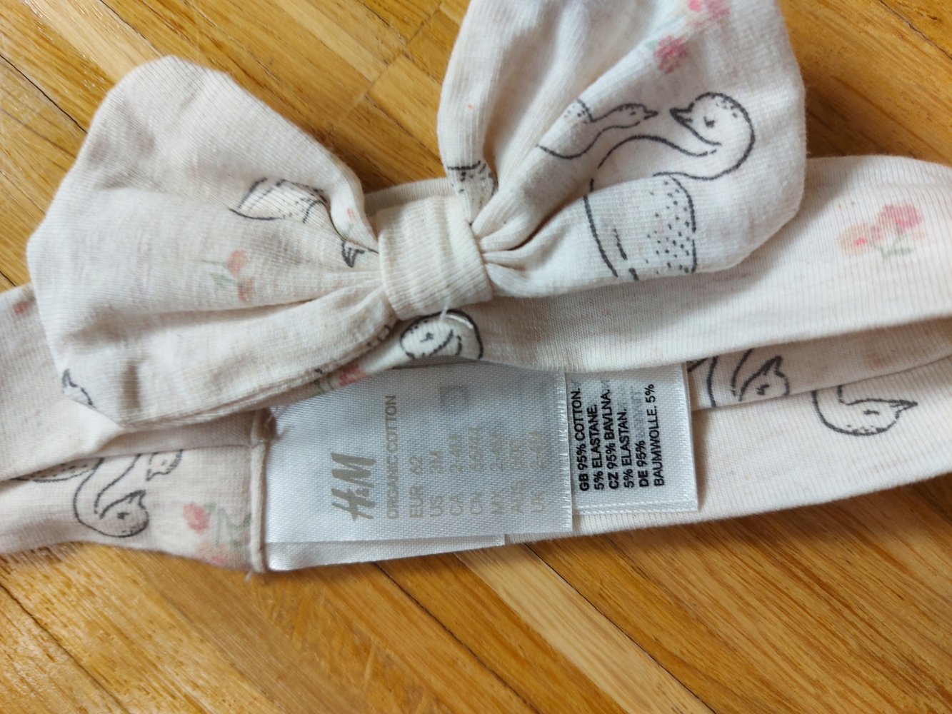 Cremefarbenes Babyset 2-teilig: Hose und Haarband mit Schleife Gr. 62 Schwäne