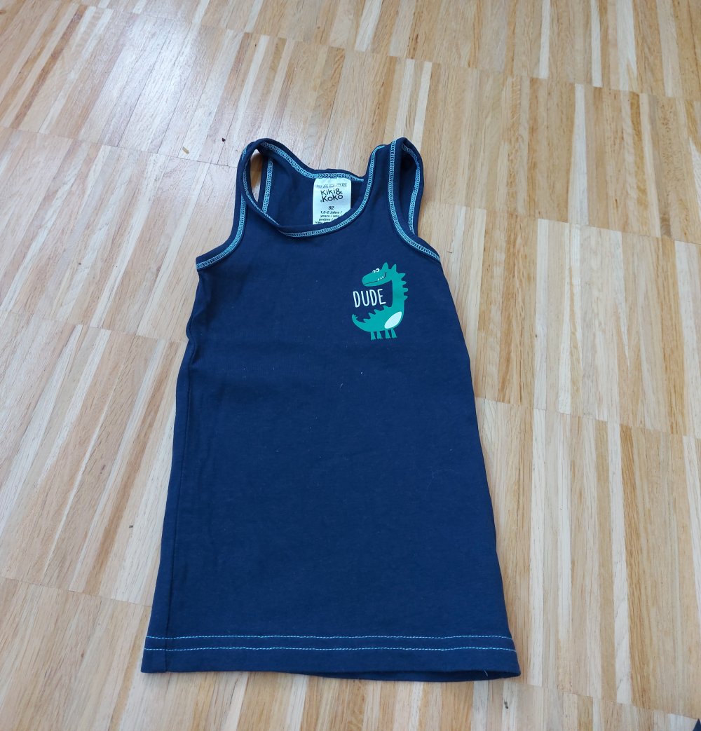 dunkelblaues ärmelloses Muscle-Shirt mit Dino, Gr. 92 / Achselshirt / Unterhemd