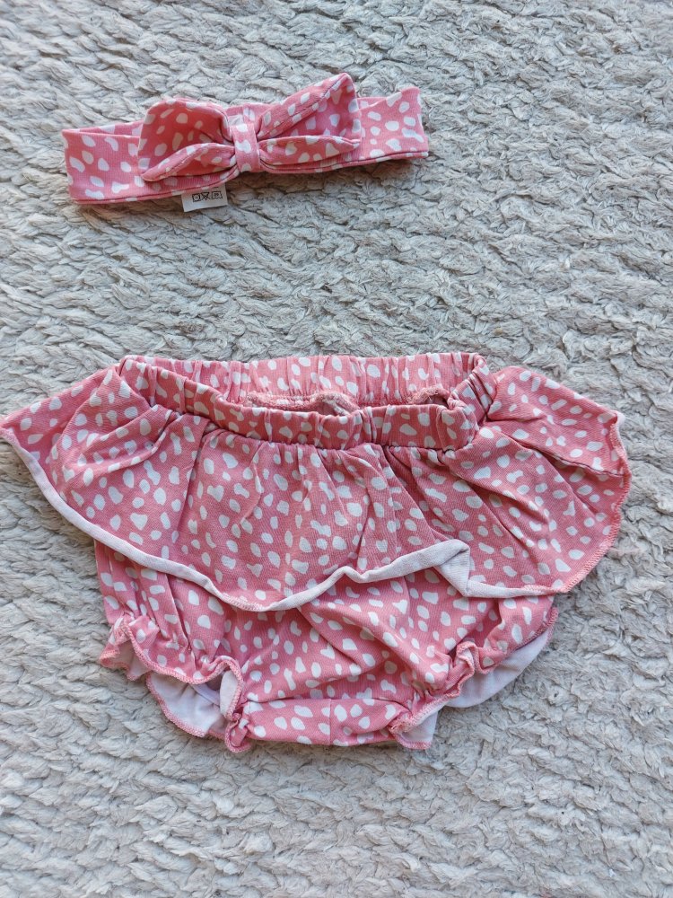 2-tlg. Set: kurze rosa Punktehose mit Haarband / Haarschleife, Gr. 62