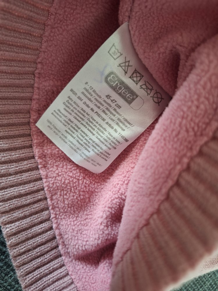 pinke Bommelmütze mit Herzen 45-47 cm (9-12 Monate)