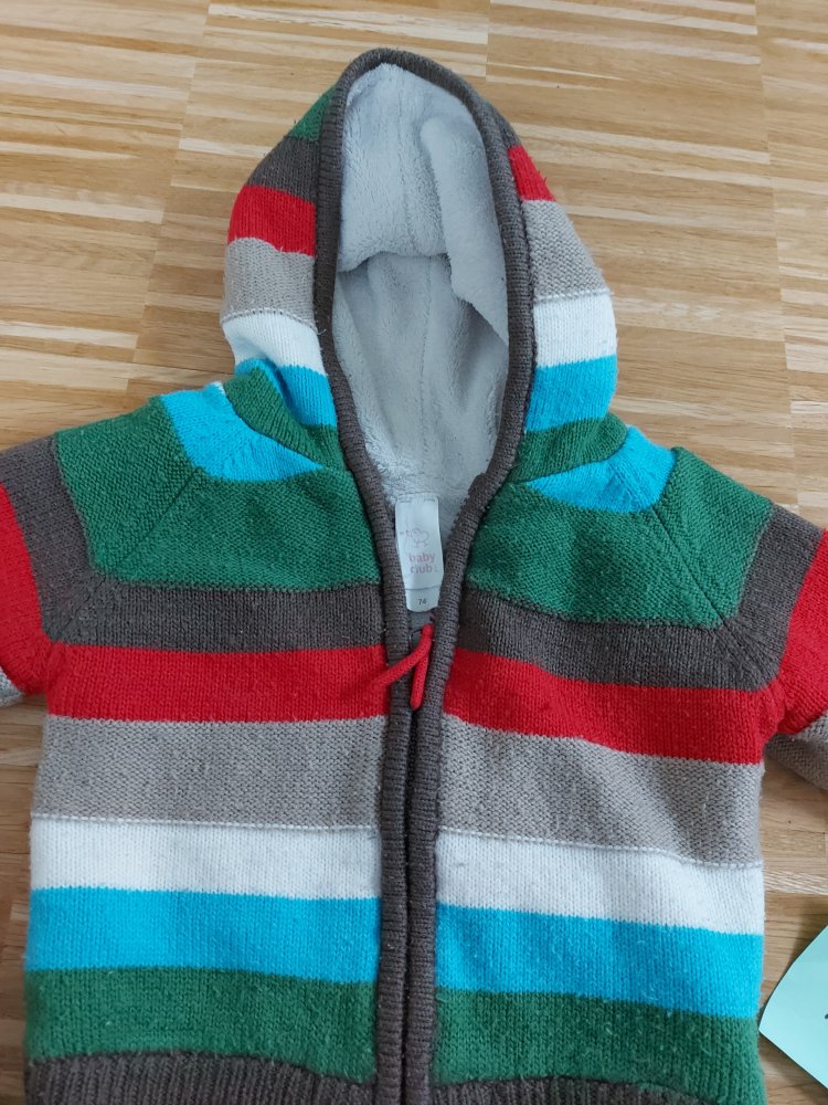kuschelige braun gestreifte Babyjacke mit Kapuze, Gr. 74