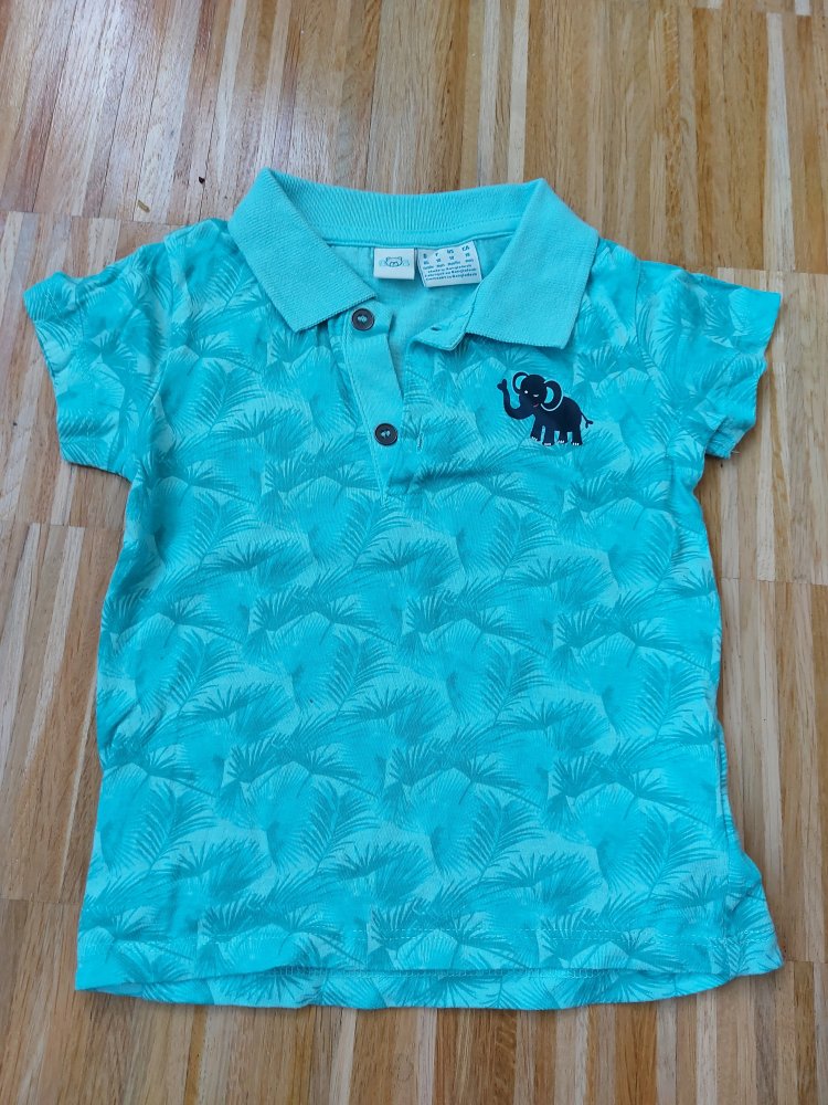 kurzärmliges türkises Polo-Shirt mit Palmenmuster Gr. 86