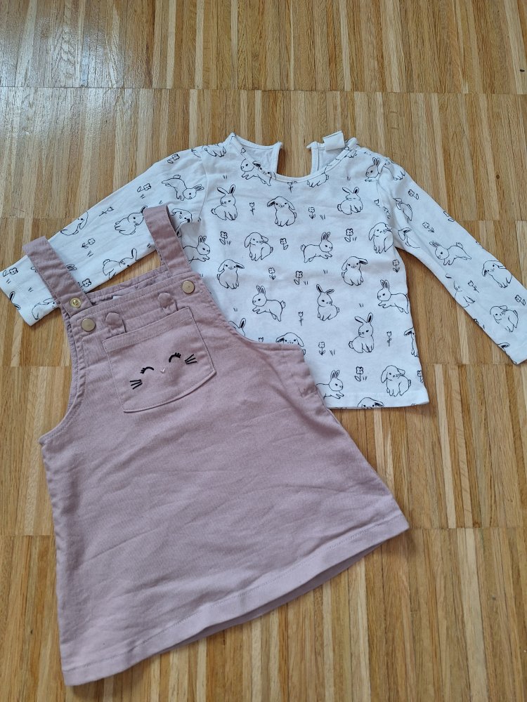 Niedliches Häschenset, 2-teilig: Pullovershirt und altrosa Kleidchen, Gr. 74 Osteroutfit