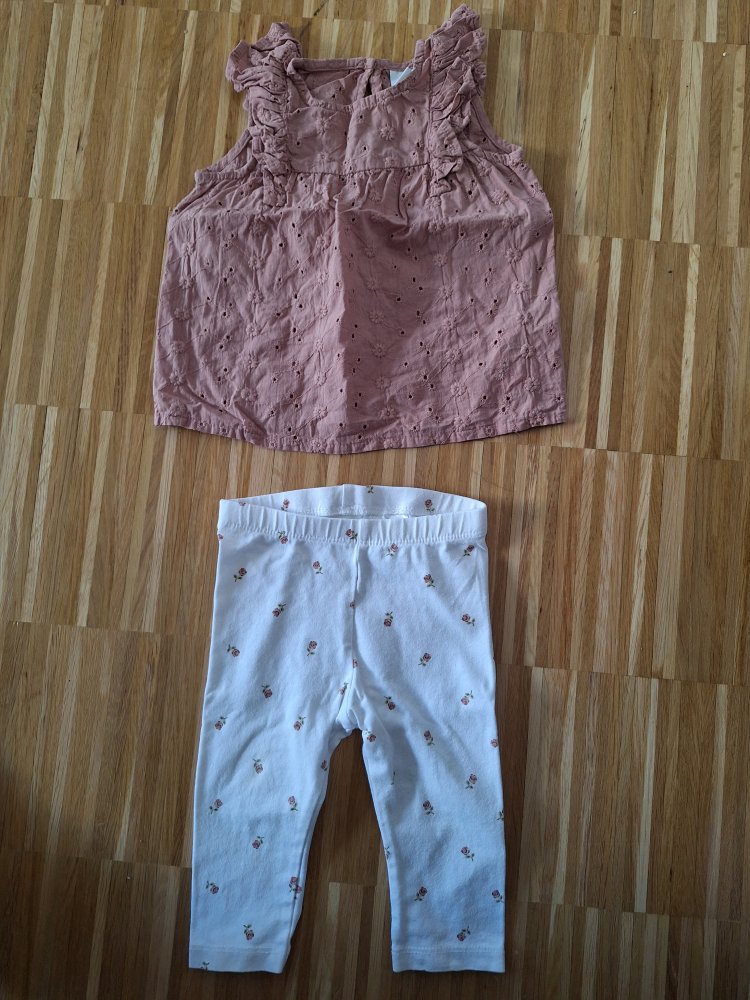 Niedliches Blümchenset, 2-teilig: Hose und Rüschenshirt Gr. 68