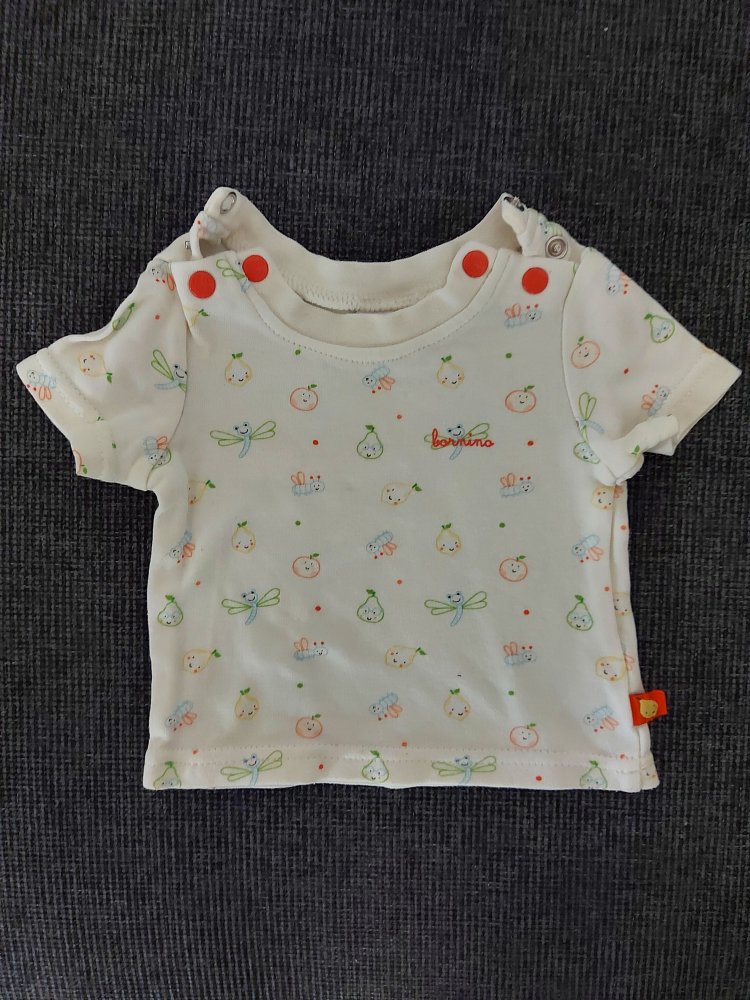 cremegelbes Baby-T-Shirt mit niedlichen Obstmotiven, Gr. 50/56 veggies