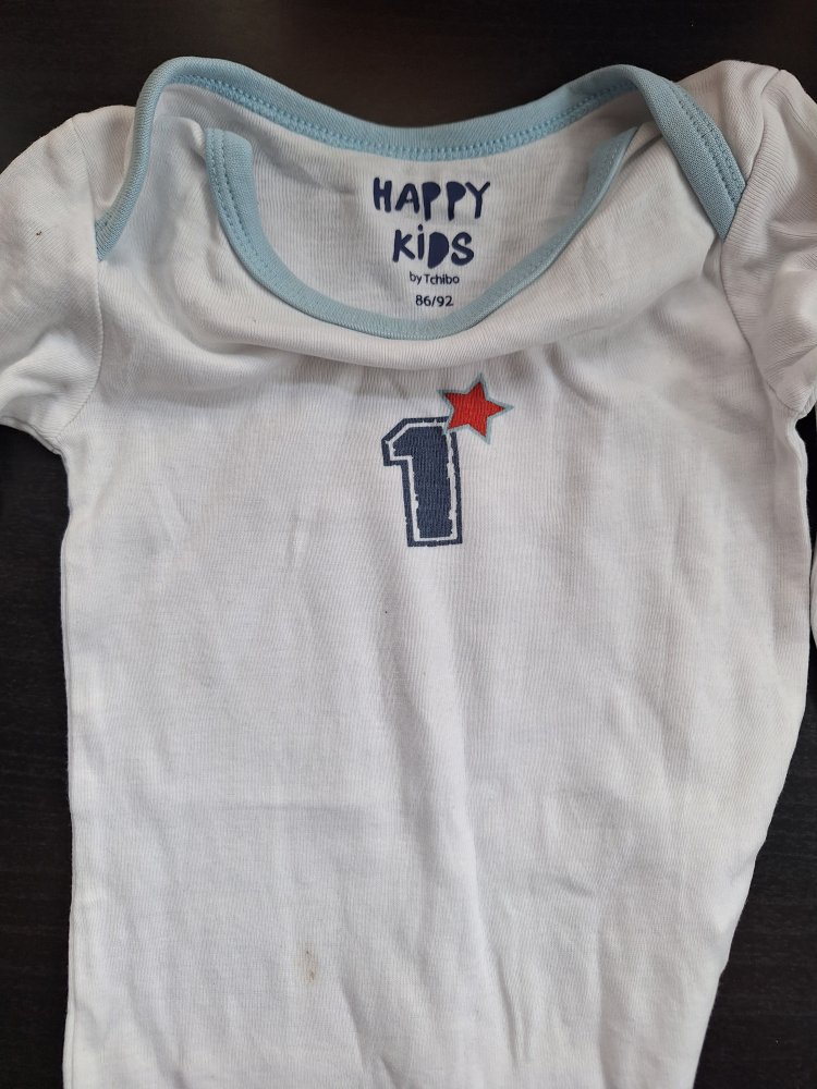 Weißer Langarmbody 1 Gr. 86/92 1. Geburtstag Sieger
