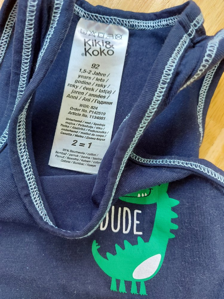 dunkelblaues ärmelloses Muscle-Shirt mit Dino, Gr. 92 / Achselshirt / Unterhemd