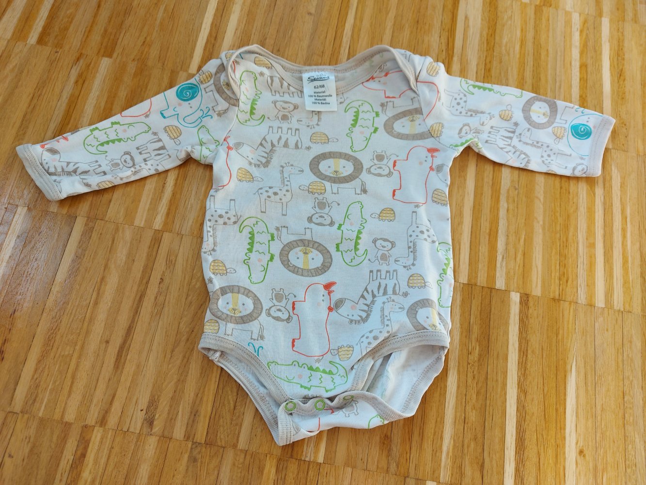 Langärmliger Badybody mit Tiermotiven (Dschungel/Safari) Gr. 62/68