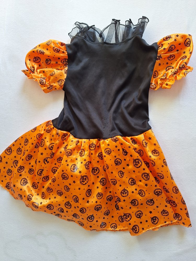 schwarz-oranges Kürbiskleid mit Tüll / Halloweenkostüm 92-104