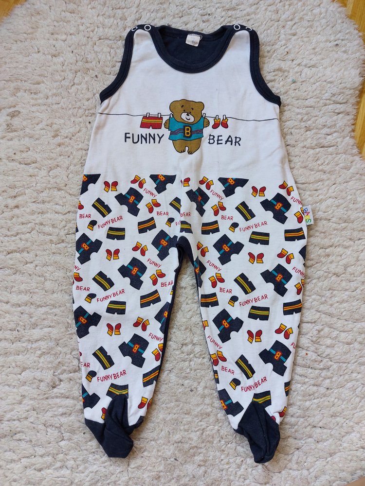 dunkelblauer Babystrampler mit Teddybärchenmotiv Gr. 62/68