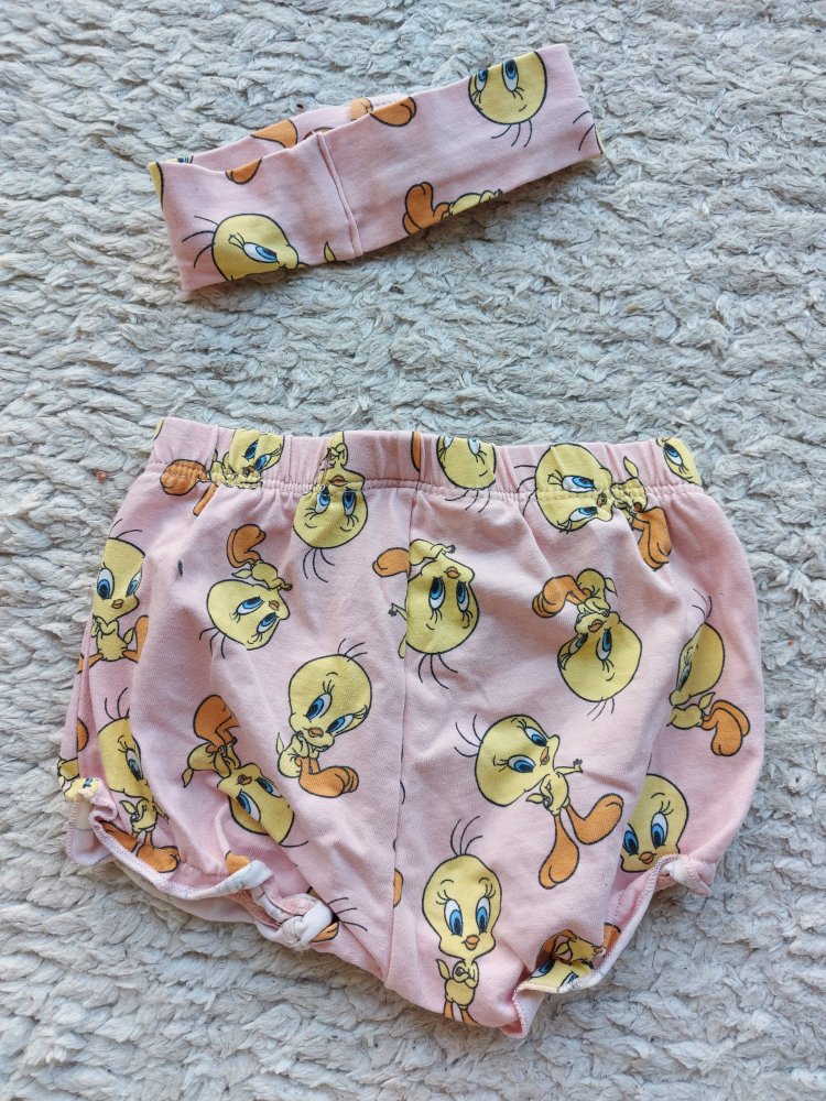 kurze rosa Tweetyhose mit Haarband / Haarschleife, Gr. 62