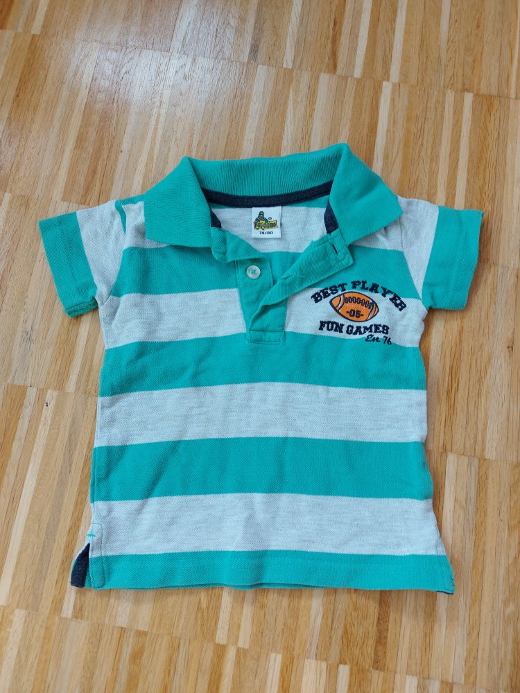 kurzärmliges grün-grau gestreiftes Baby-Poloshirt Gr. 74/80