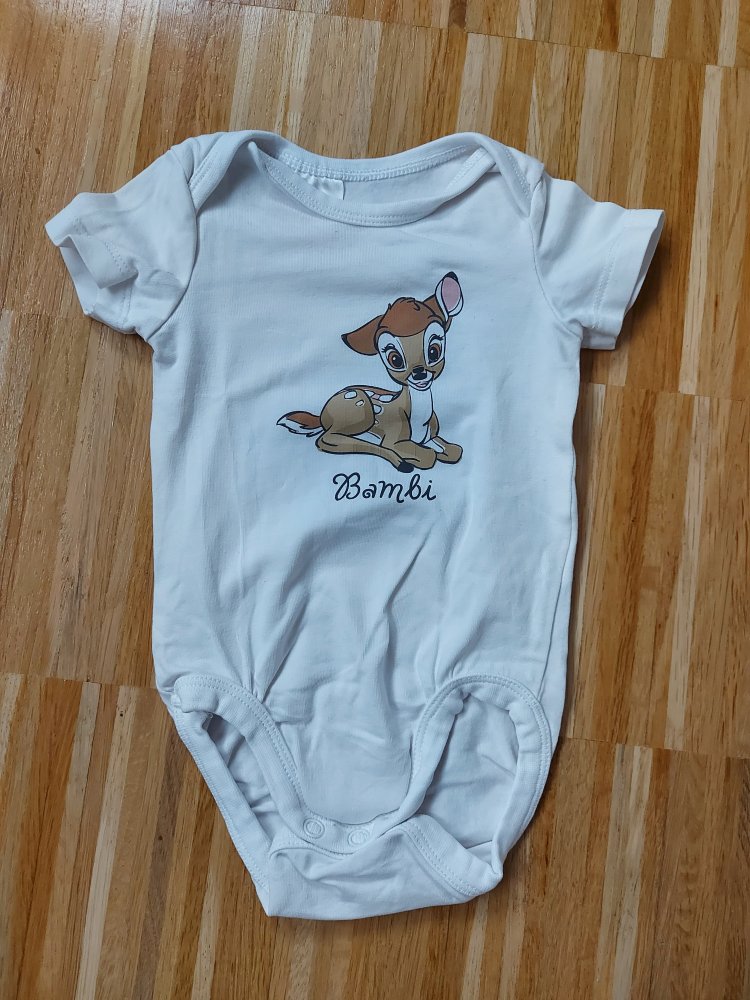 weißer Kurzarmbody mit Bambi, Gr. 62
