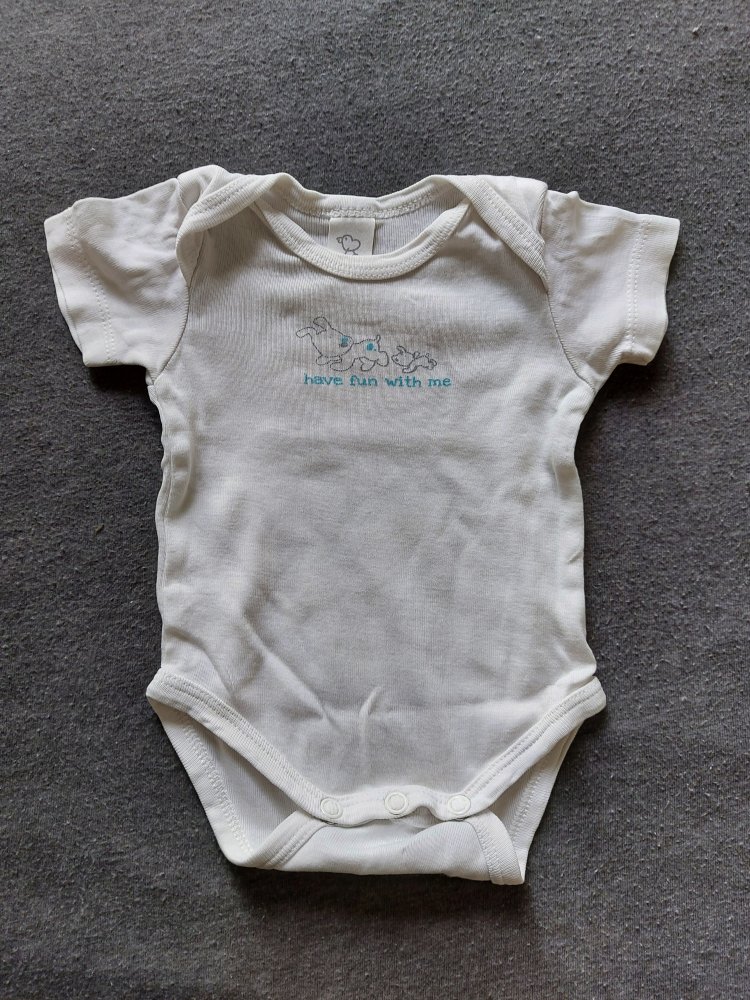 weißer Kurzarmbody mit Hundemotiv Gr. 56 