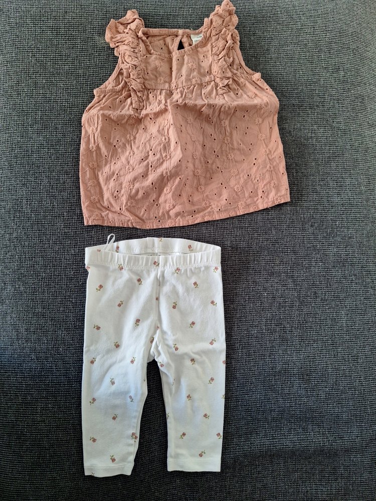 Niedliches Blümchenset, 2-teilig: Hose und Rüschenshirt Gr. 68