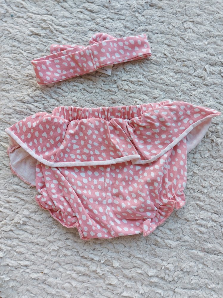 2-tlg. Set: kurze rosa Punktehose mit Haarband / Haarschleife, Gr. 62