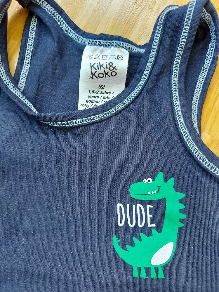 dunkelblaues ärmelloses Muscle-Shirt mit Dino, Gr. 92 / Achselshirt / Unterhemd