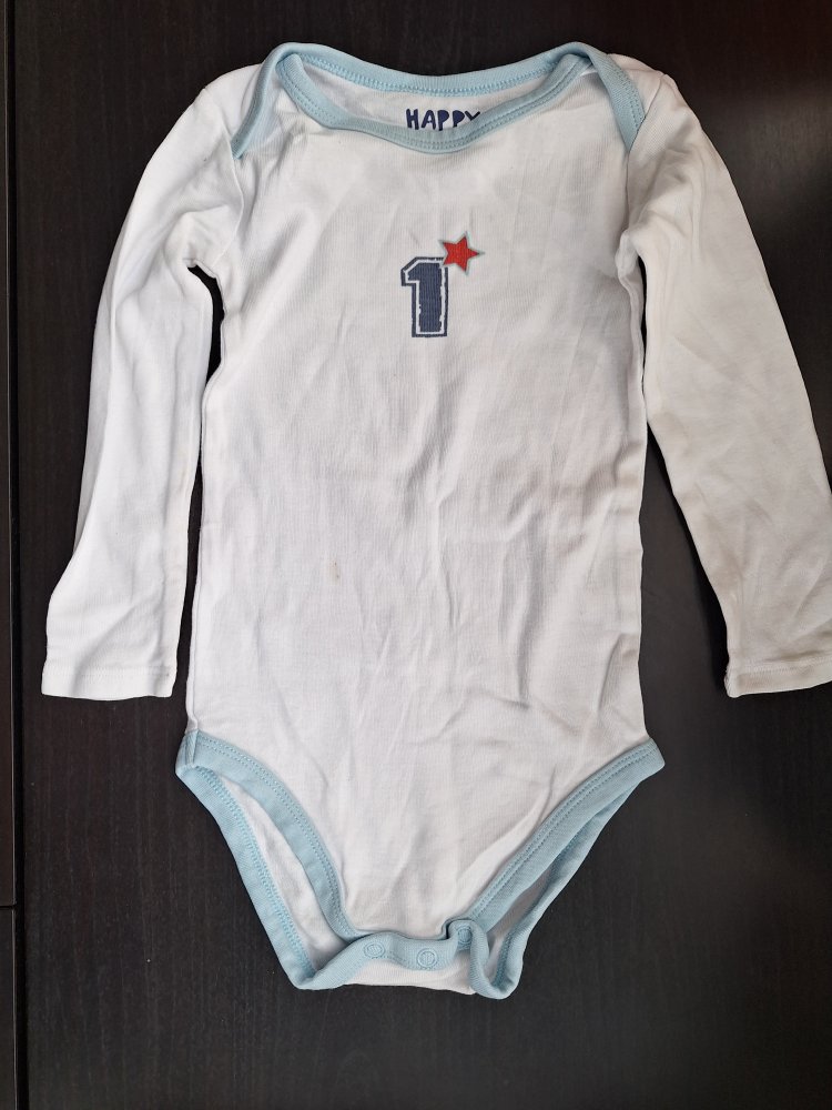 Weißer Langarmbody 1 Gr. 86/92 1. Geburtstag Sieger