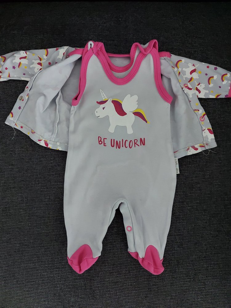 supersüßes Babymädchen-Set mit Einhorn: Strampler und Jäckchen, Gr. 56