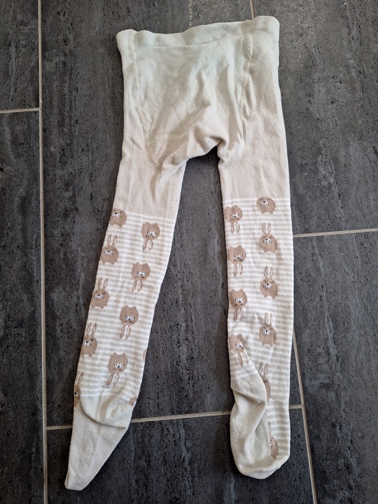 beige Strumpfhose mit Hasenmotiven Gr. 110/116