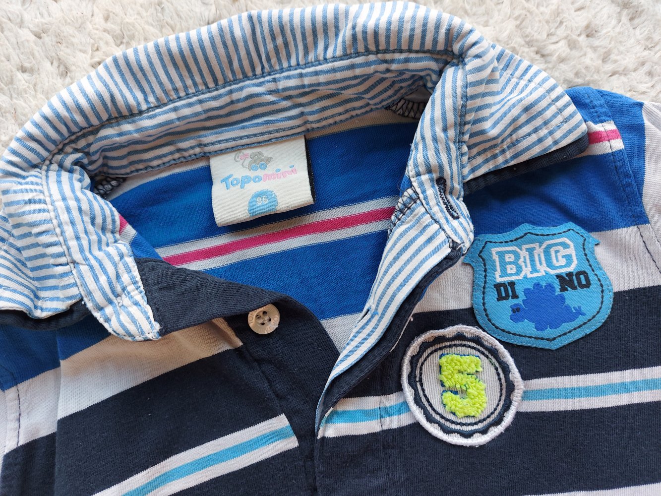 langärmliges blau gestreiftes Baby-Poloshirt Gr. 86 mit Hemdeinsatz und Kragen