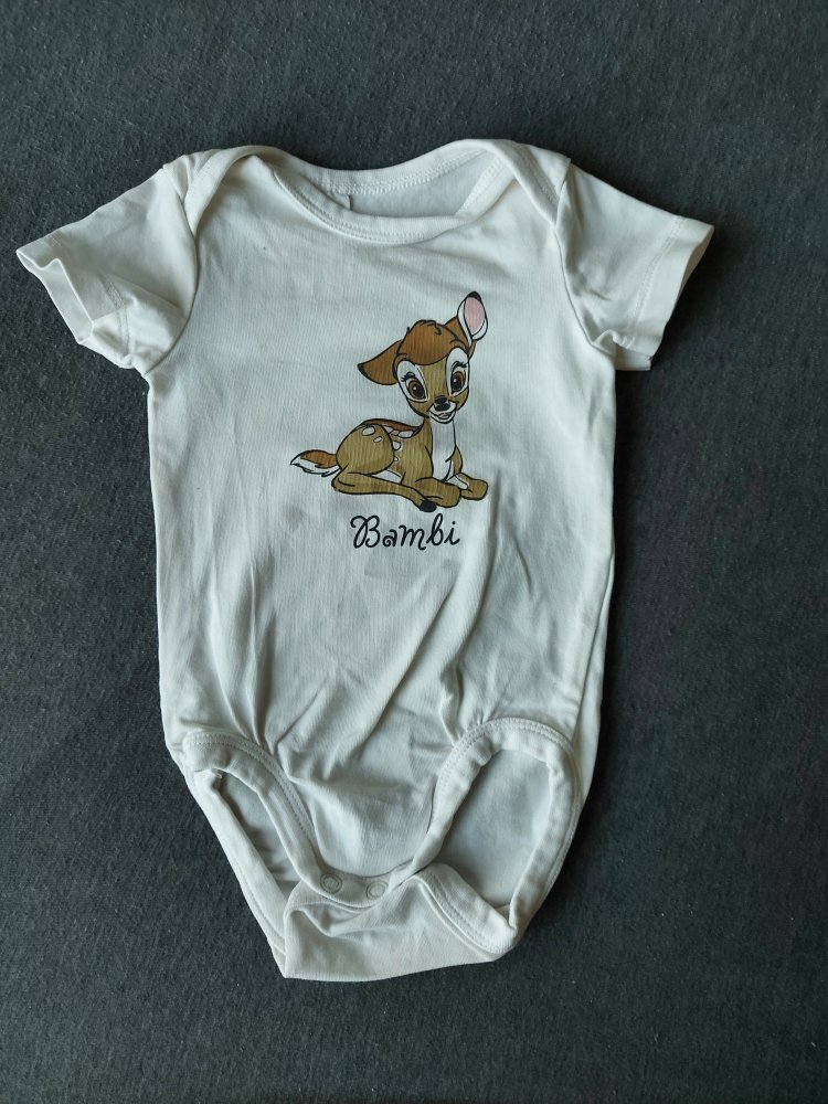 weißer Kurzarmbody mit Bambi, Gr. 62