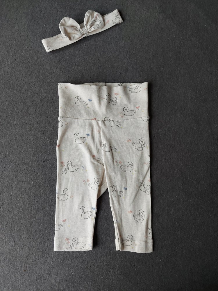 Cremefarbenes Babyset 2-teilig: Hose und Haarband mit Schleife Gr. 62 Schwäne