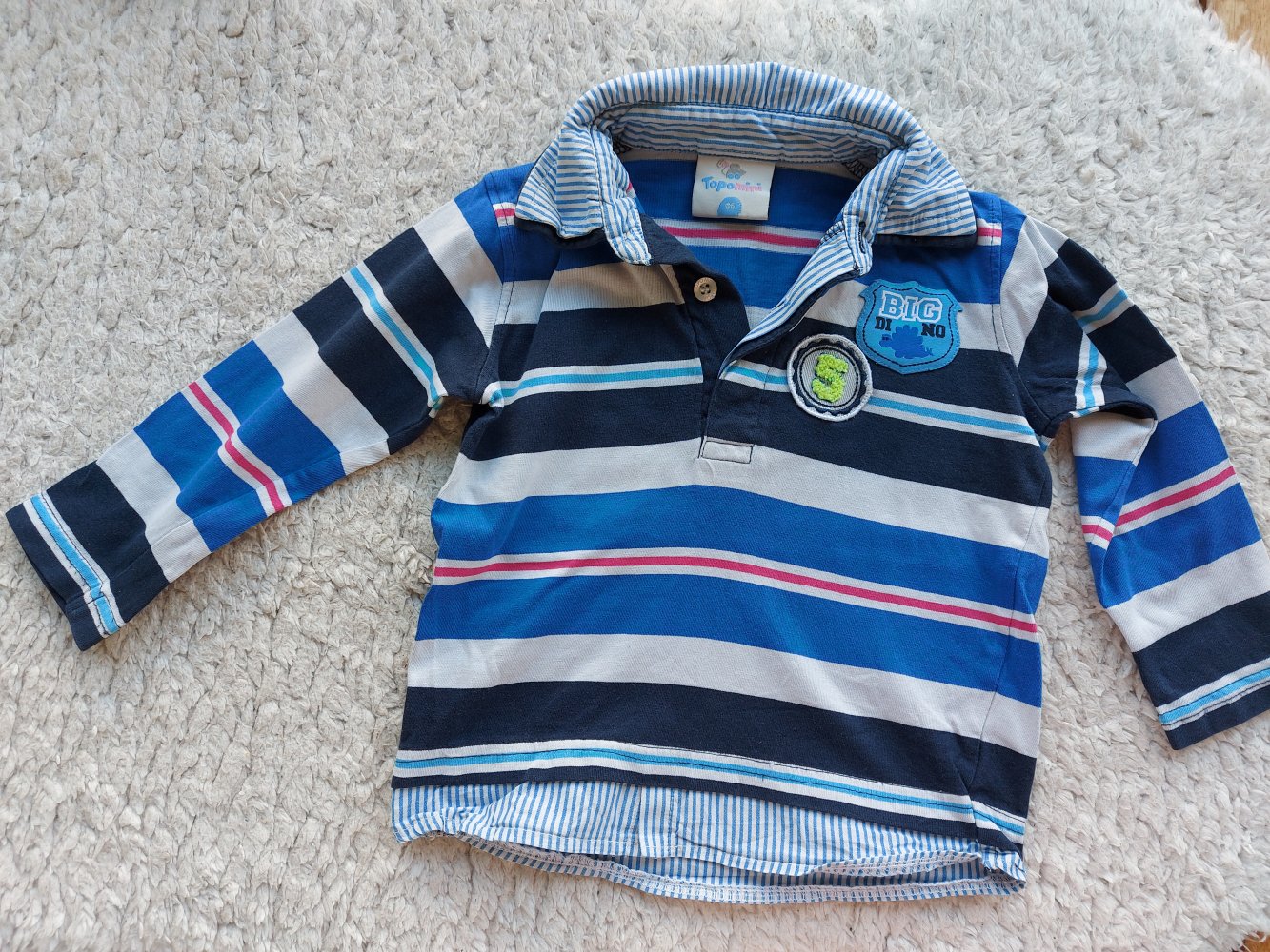 langärmliges blau gestreiftes Baby-Poloshirt Gr. 86 mit Hemdeinsatz und Kragen