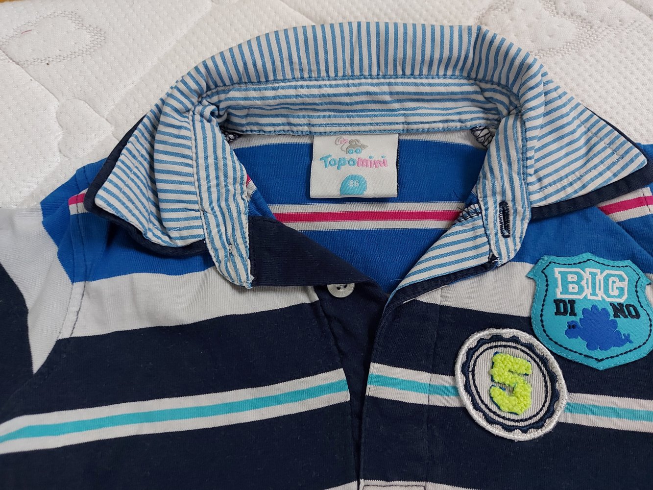 langärmliges blau gestreiftes Baby-Poloshirt Gr. 86 mit Hemdeinsatz und Kragen