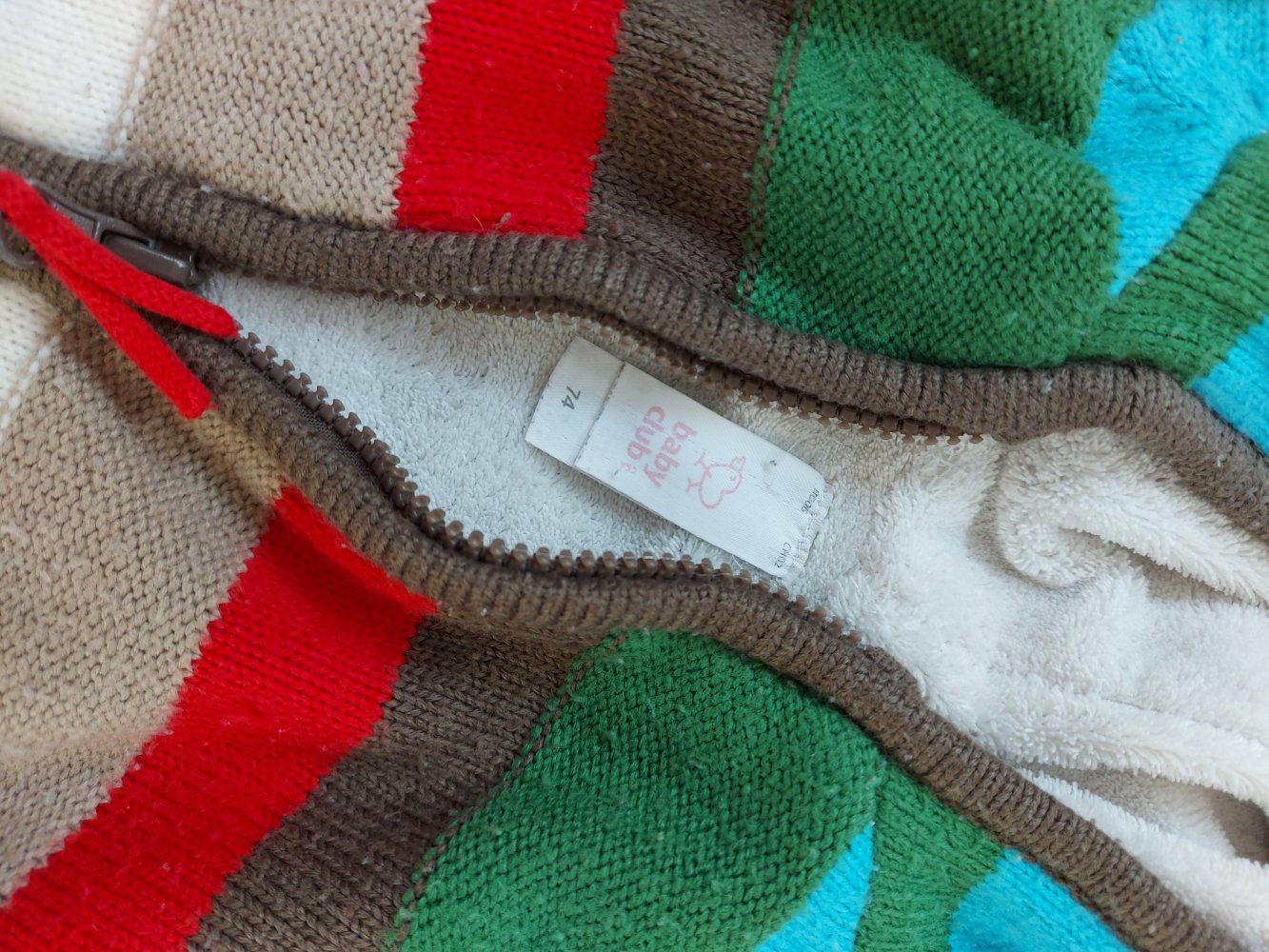 kuschelige braun gestreifte Babyjacke mit Kapuze, Gr. 74