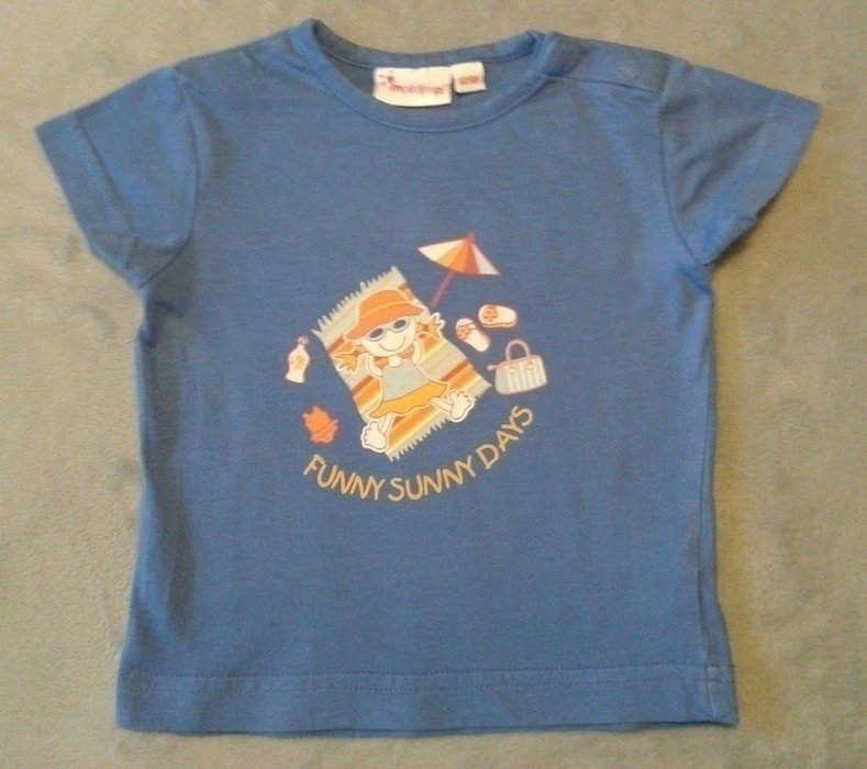 Schönes blaues kurzarm Shirt mit Aufdruck Gr. 62/68 