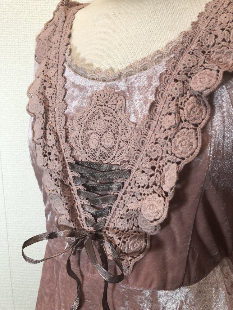 Axes Femme Hahnentritt Samt Kleid m. Spitze in altrosa, rosa, Rüschen, Japan, retro, süß 