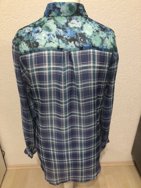 Leichte Bluse / blau / kariert + floral Muster gr.L/XL