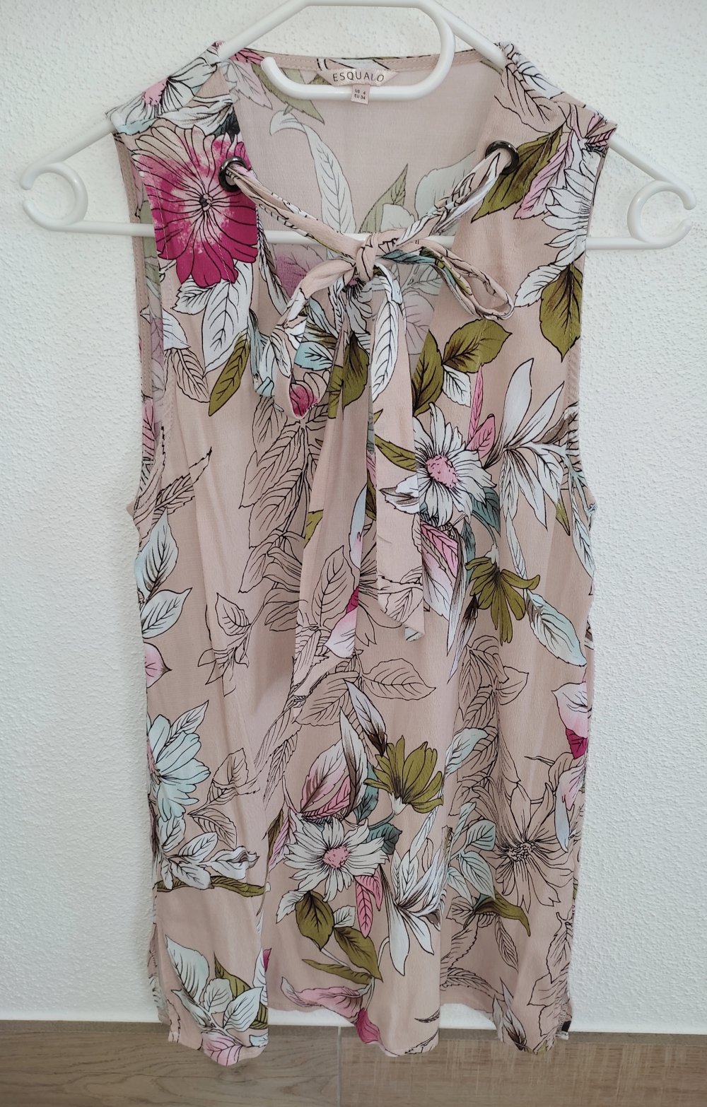 EsQualo Top Rosa Rose Blumen Bluse Kurzarm 34 XS
