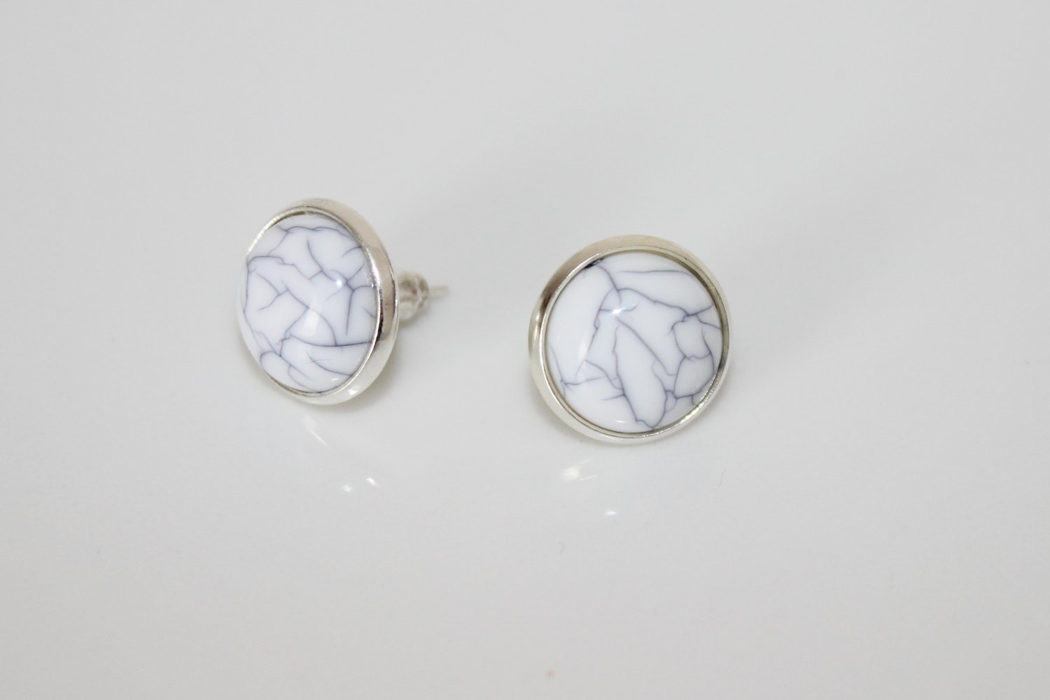 Ohrringe Ohrstecker Ring Set Silber Marmor Optik Marmoriert Weiß