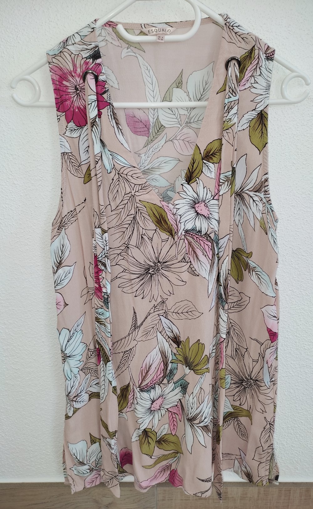 EsQualo Top Rosa Rose Blumen Bluse Kurzarm 34 XS