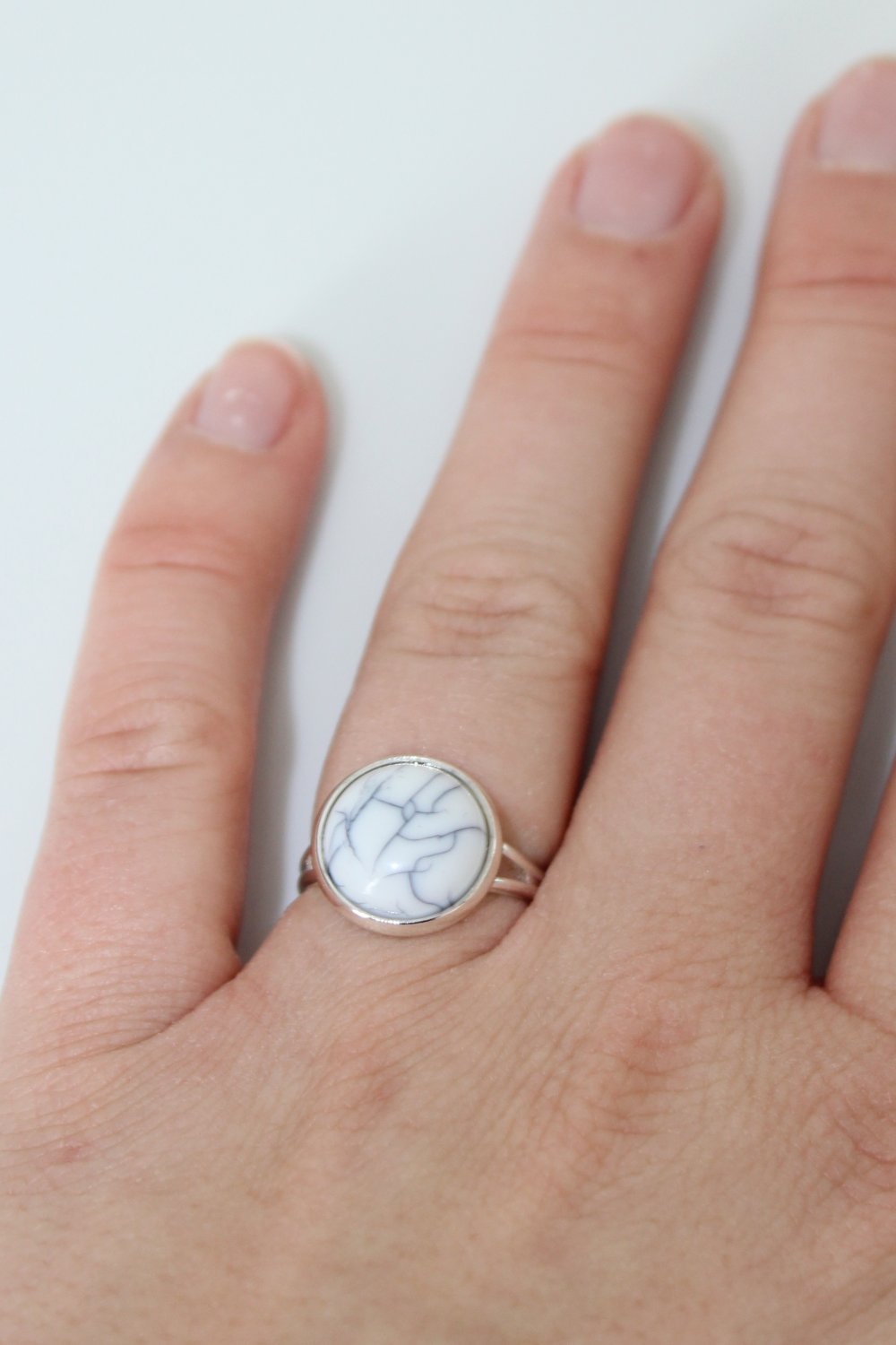 Ohrringe Ohrstecker Ring Set Silber Marmor Optik Marmoriert Weiß