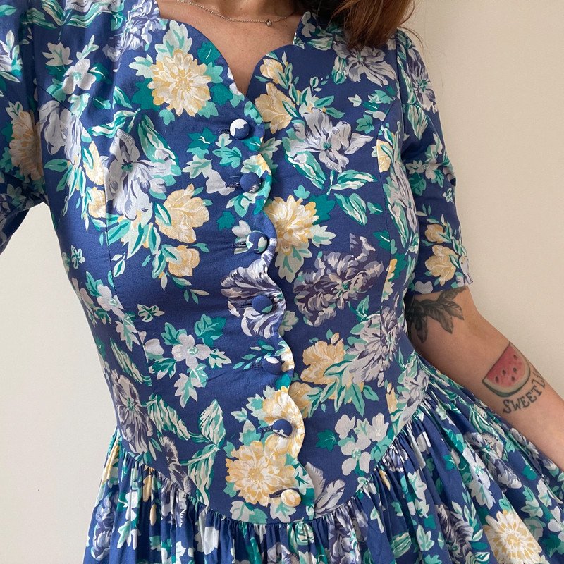 Laura Ashley 90s Blumen Kleid Floral Dress 90er Puffärmel