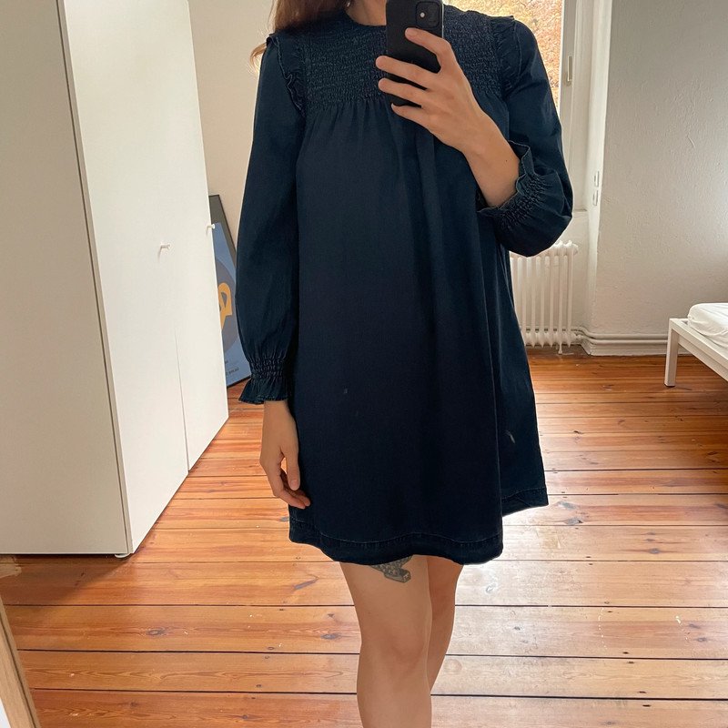 Madewell Denim Babydoll Kleid mit Raffungen und Volant