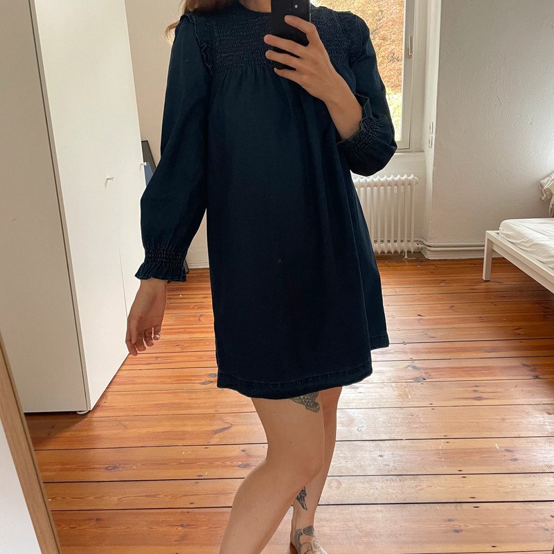 Madewell Denim Babydoll Kleid mit Raffungen und Volant